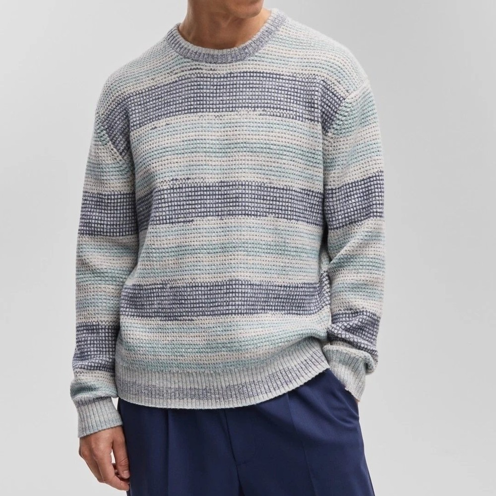Mode of One Mens Caspian Water Striped Waffle Knit Crewneck Sweater Large NWT